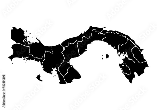Mapa negro de Panamá en fondo blanco.