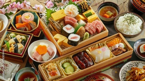 A delicious array of Japanese food, beautifully presented to showcase traditional culinary art © Chingiz