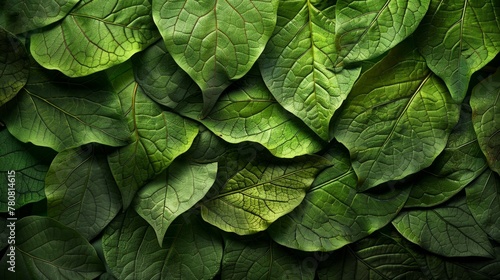 A detailed macro texture of leaves, focusing on the intricate patterns and lush greenery © Chingiz