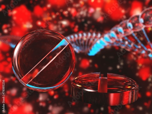 Magic pill and DNA, abstract pill background, 3d rendering