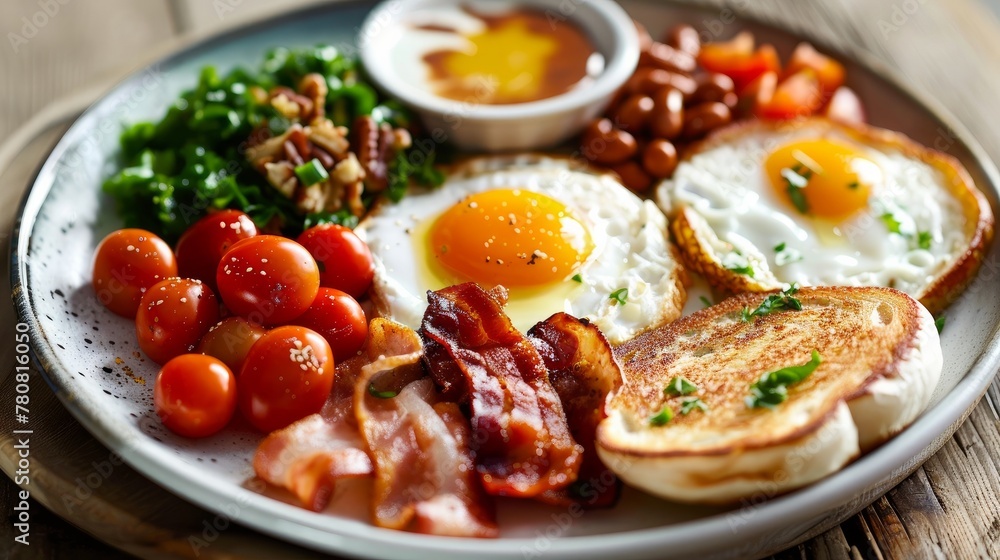 An inviting selection of various breakfast foods, ready to start the day An inviting selection of various breakfast foods, ready to start the day