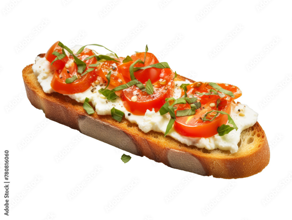 Cheese Bruschetta isolated on transparent png background. Generative ai