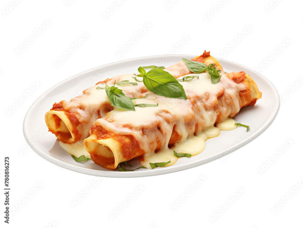 Cheese Cannelloni isolated on transparent png background. Generative ai Cheese Cannelloni isolated on transparent png background. Generative ai