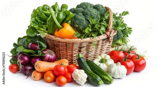 A vibrant assortment of fresh vegetables neatly arranged in a basket