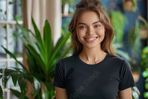 Person model wearing black mockup tshirt shirt simple background promotion advertisement ad streetwear style fashion dropshipping print empty dark clothing clothes