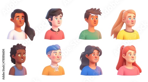 People avatars set. Young men and women with thinking face expressions. Modern line character heads, happy smiling thoughtful girls and guys.vector