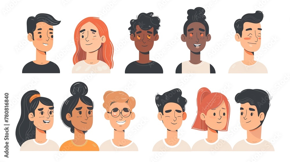 People avatars set. Young men and women with thinking face expressions. Modern line character heads, happy smiling thoughtful girls and guys.vector People avatars set. Young men and women with thinking face expressions. Modern line character heads, happy smiling thoughtful girls and guys.vector
