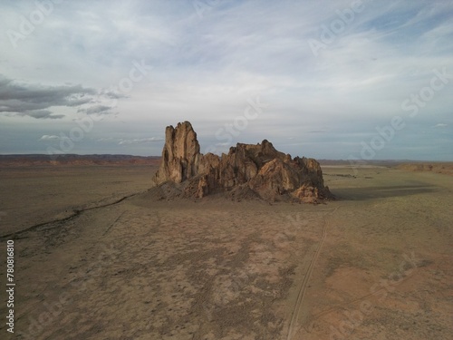 Aerial image of Church Rock in Kayenta, Arizona on Navajo Nation land near Monument Valley