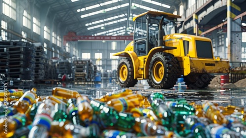 A vibrant yellow loader stands out against the backdrop of a massive industrial food warehouse