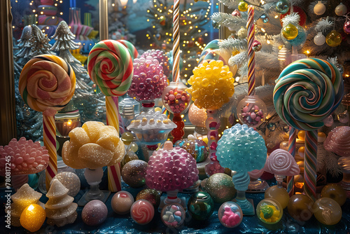 An array of different candies and sweets at christmas time, dazzling the senses with their kaleidoscope of colors