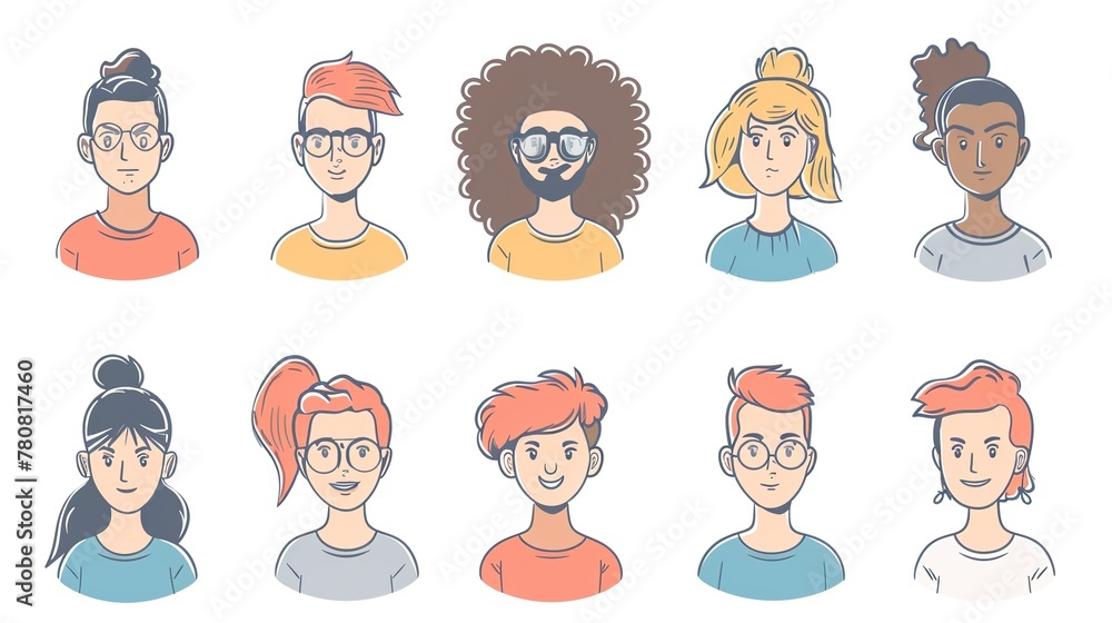 People avatars set. Young men and women with thinking face expressions. Modern line character heads, happy smiling thoughtful girls and guys.vector People avatars set. Young men and women with thinking face expressions. Modern line character heads, happy smiling thoughtful girls and guys.vector