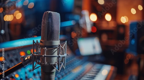A professional microphone set up in a radio studio