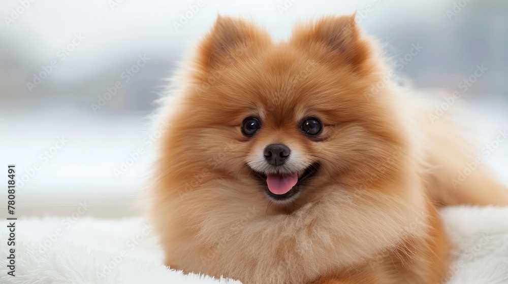Pomeranian on bed daytime Pomeranian on bed daytime