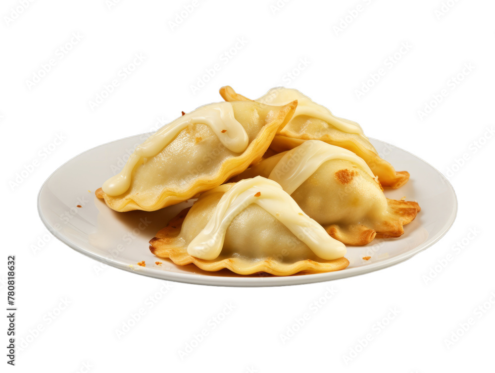 Cheese Pierogi isolated on transparent png background. Generative ai Cheese Pierogi isolated on transparent png background. Generative ai