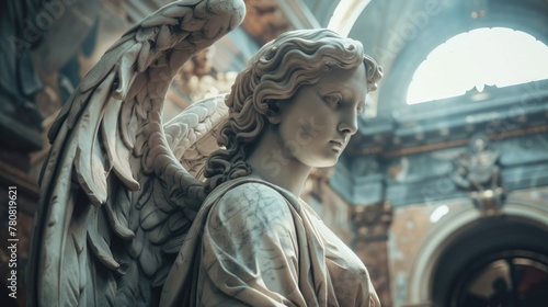 Detailed close-up of an angel statue, suitable for religious or spiritual concepts