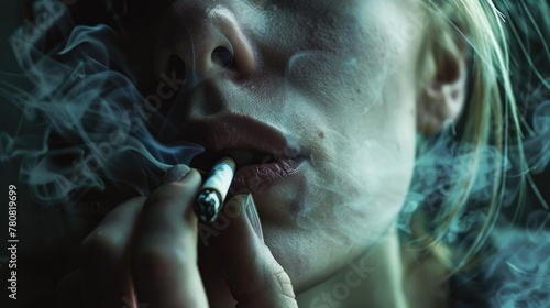 Close-up of a person smoking a cigarette. Suitable for health and addiction awareness campaigns