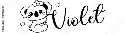 Violet - black color - name written - Word with Koala kawaii for websites, baby shower, greetings, banners, cards-shirt, sweatshirt, prints, cricut, silhouette, sublimation
