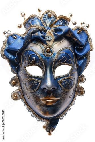 Elegant blue and gold mask for masquerade events. Perfect for party invitations
