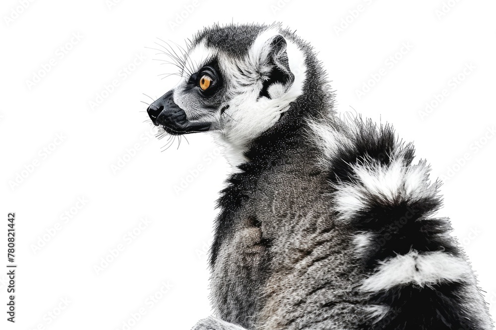 A striking black and white close-up of a lemur. Perfect for nature and wildlife projects