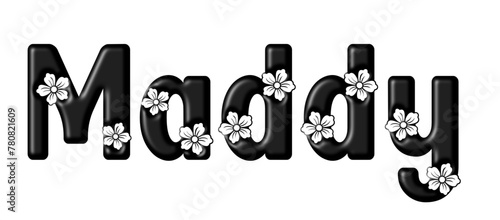 Maddy - name black color - written with engraved typical Hawaiian hibiscus flowers- word for websites, e-mail, sublimation greetings, banners, cards, t-shirt, sweatshirt, prints, cricut, silhouette, photo