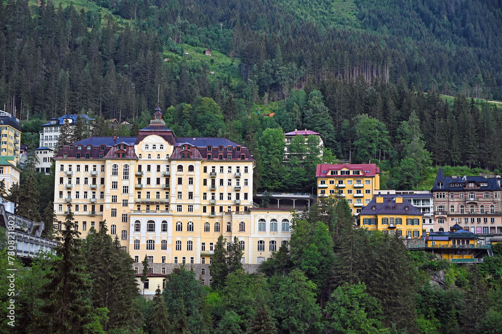 Old buildings in the forest on the mountain Bad Gastein summer season
