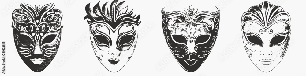 Four vectors of venetian mask