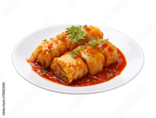 Cheese Stuffed Cabbage Rolls isolated on transparent png background. Generative ai