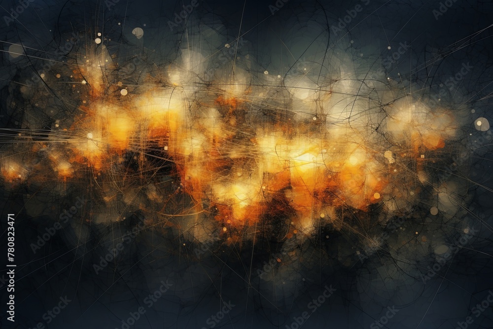 Fototapeta premium Abstract Connectivity in Data Flow Image a colorful wallpaper illustrating in the style of painting, dark gray and gold, editorial illustrations, whimsical abstract landscapes