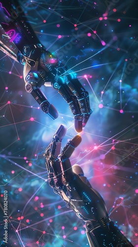 Robot hands touching on big data network connection, digital technology, cyber security concept, background © DreamsareLive