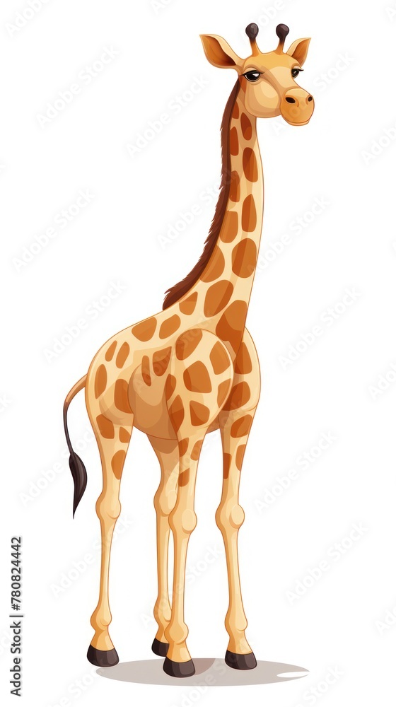 A cartoon giraffe standing with a white background and shadow beneath its feet. A cartoon giraffe standing with a white background and shadow beneath its feet.