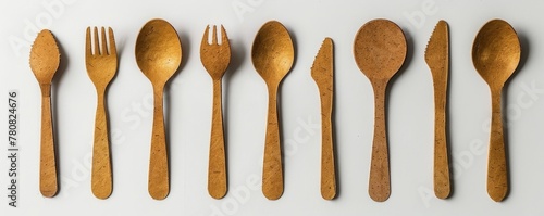 Biodegradable utensils mockup, eco-friendly cutlery on white, clean and simple.