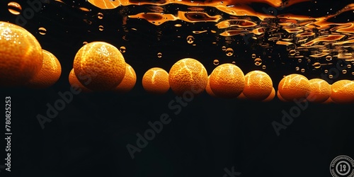 Oranges falling into a deep black water tank photo