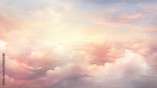 A painting of a sky with pastel-colored clouds and a light at the top right.