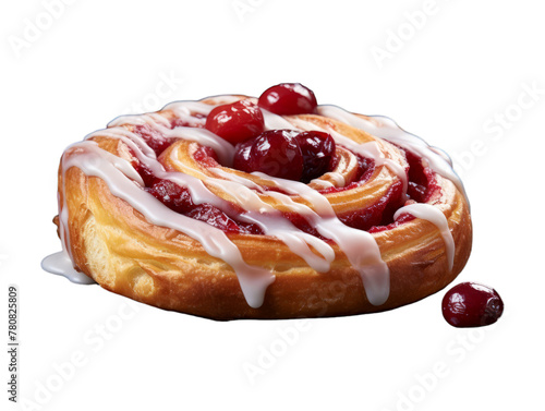 Cherry Cinnamon Rolls isolated on transparent png background. Generative ai