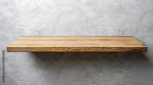 A solitary empty wooden shelf affixed to the wall.