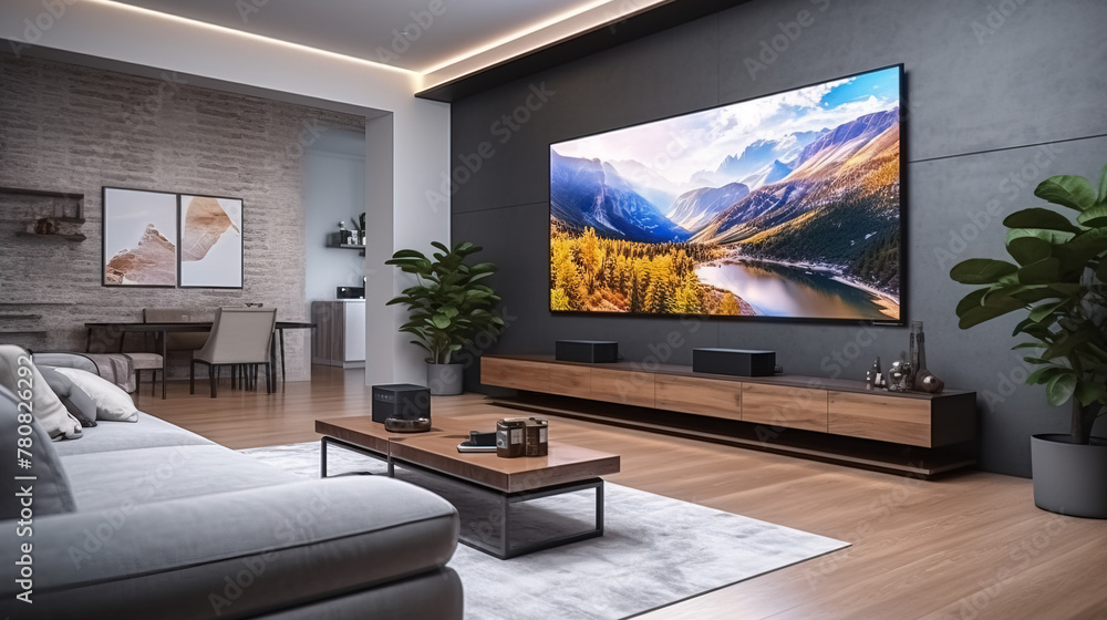 Big TV wall screen in modern living room Big TV wall screen in modern living room