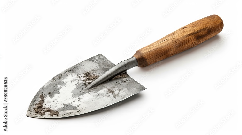 Backside view of a garden trowel isolated on a white background, with clipping paths included. Backside view of a garden trowel isolated on a white background, with clipping paths included.
