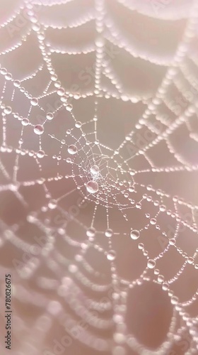 Delicate Dew on Spider Web: Intricate Patterns and Morning Light