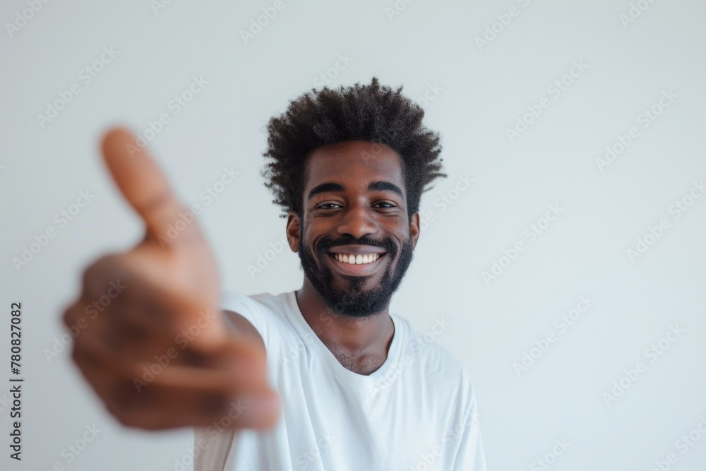 A smiling black man with a beard and a white shirt. Generative AI. A smiling black man with a beard and a white shirt. Generative AI.