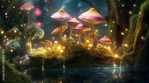 Fairy illuminated woodland, surreal fantasy art