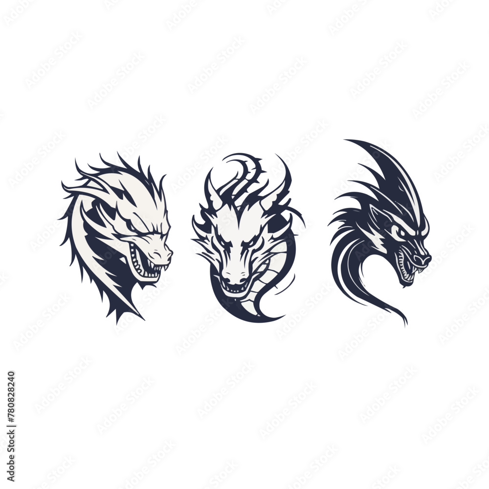 Dragon | Minimalist and Simple set of 3 Line White background - Vector illustration