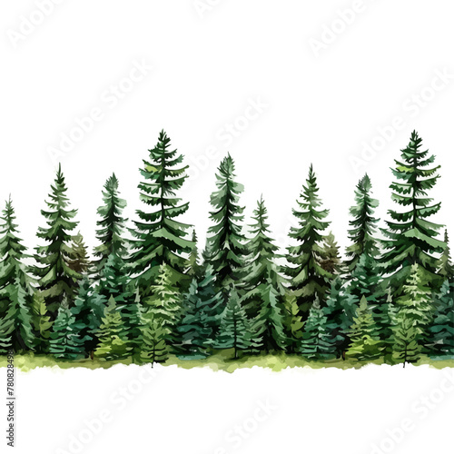 Coniferous forest  seamless border  isolated on white background