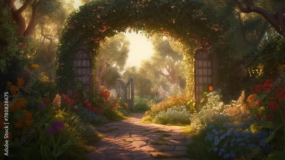 Archway in an enchanted fairy garden landscape Archway in an enchanted fairy garden landscape