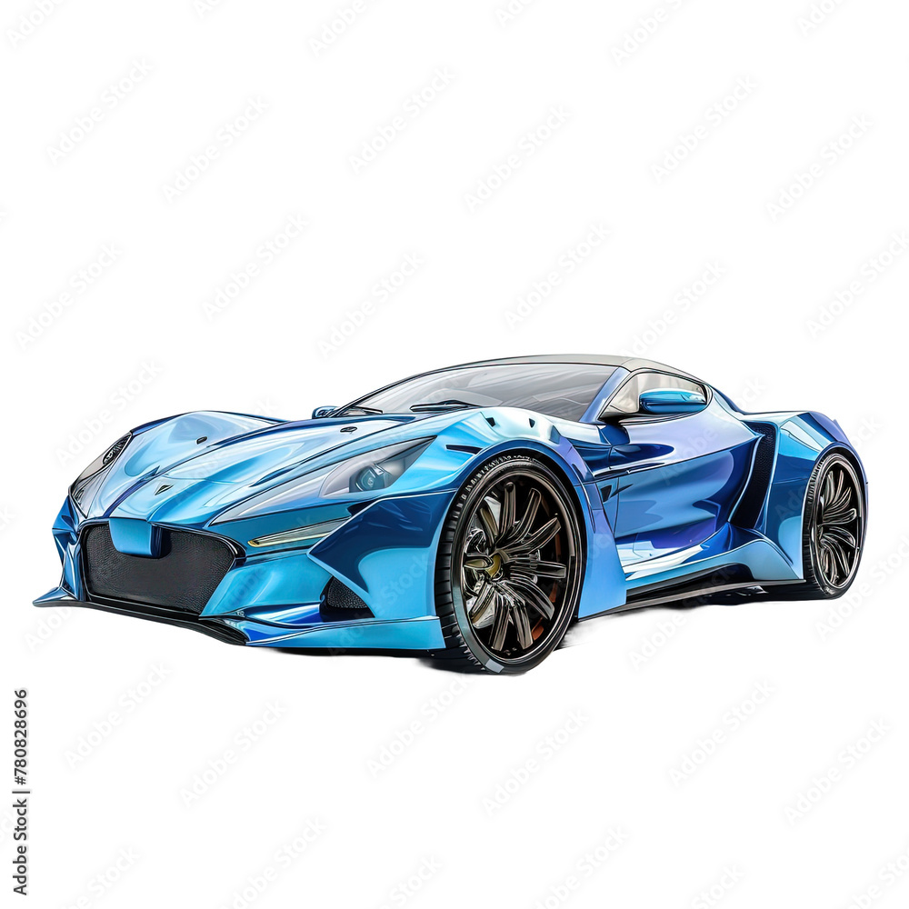 Blue sports car on transparent background, png	