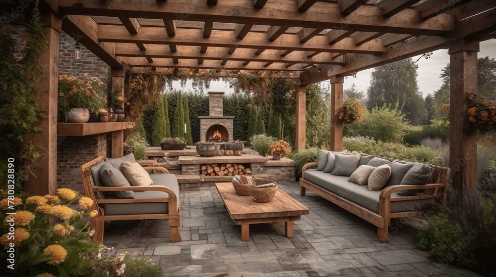 Obraz premium Beautiful outdoor living area with a pergola