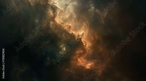 an amber nebula in a dark space