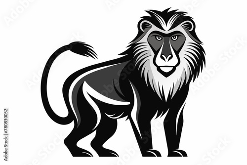 Baboon   white background  silhouette vector style with white and black solid color with vector and line art 