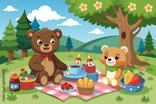 Cartoon teddy bear picnic vector illustration 