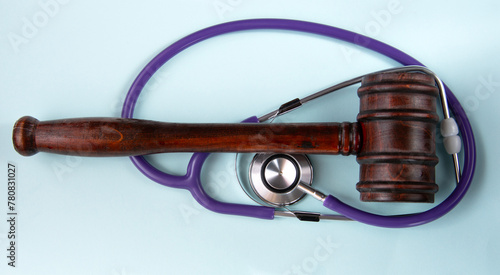 Canvas Print Close-up of a judge's gavel and stethoscope