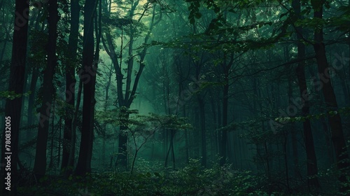 A mysterious dark forest with a few trees in the foreground. Ideal for nature-themed projects © Fotograf